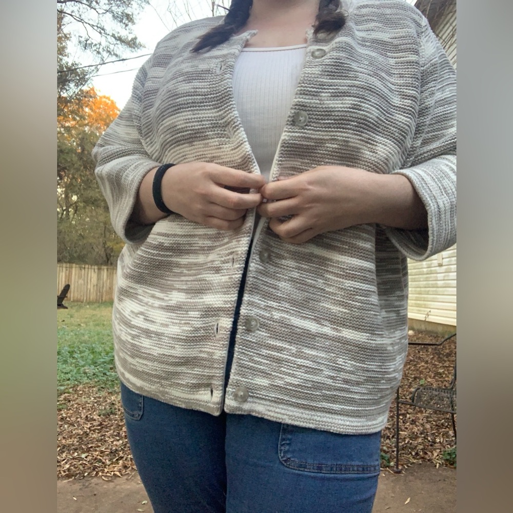 Lands' End Women's Cardigan - White and Gray